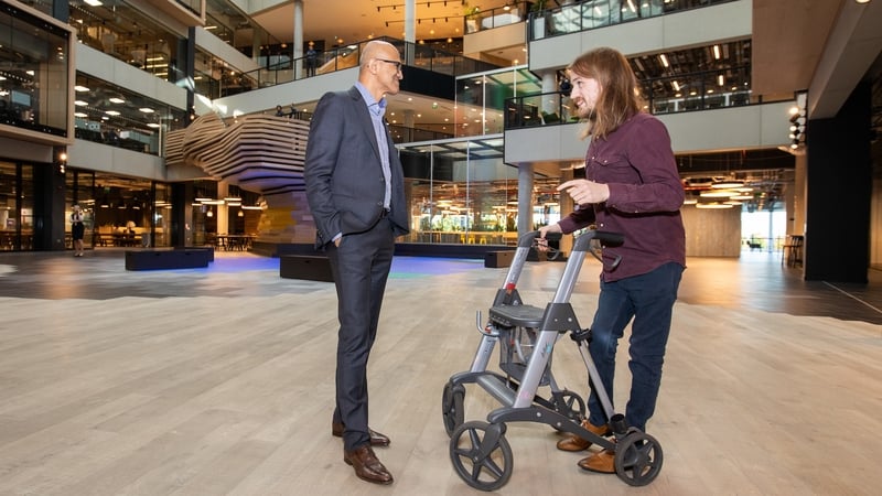 Satya Nadella, the CEO of Microsoft with Matthew McCann, CEO of Access Earth