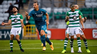 Zlatan Ibrahimović celebrates his goal at Tallaght Stadium