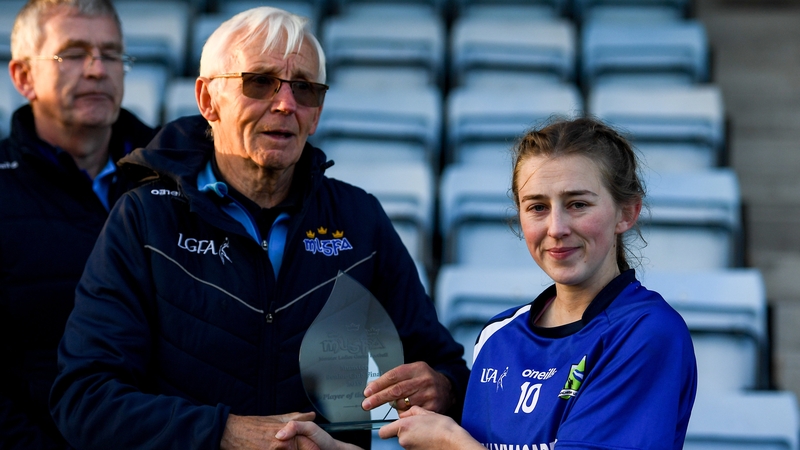 Aileen Wall receiving the Player of the Match award after Ballymacarbry's win over Mourneabbey in last year's Munster final