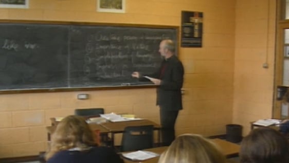 Jesuit priest teaching class in Crescent College, Limerick (1990)