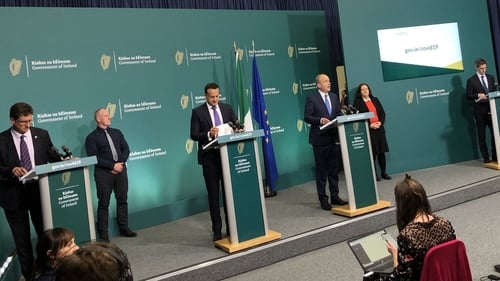 Micheál Martin, Leo Varadkar, Eamon Ryan and Ronan Glynn address the media