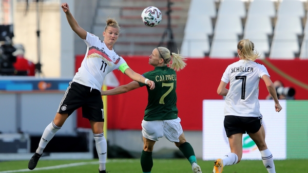 Alexandra Popp of Germany and Diane Caldwell battle for possession