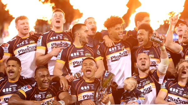 The Brumbies celebrate their victory