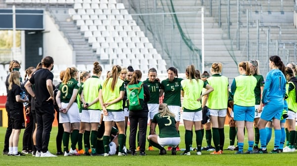 The Republic of Ireland players huddle together at the final whistle