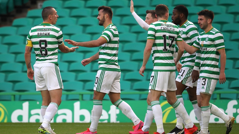 Albian Ajeti (second left) takes the plaudits after his goal