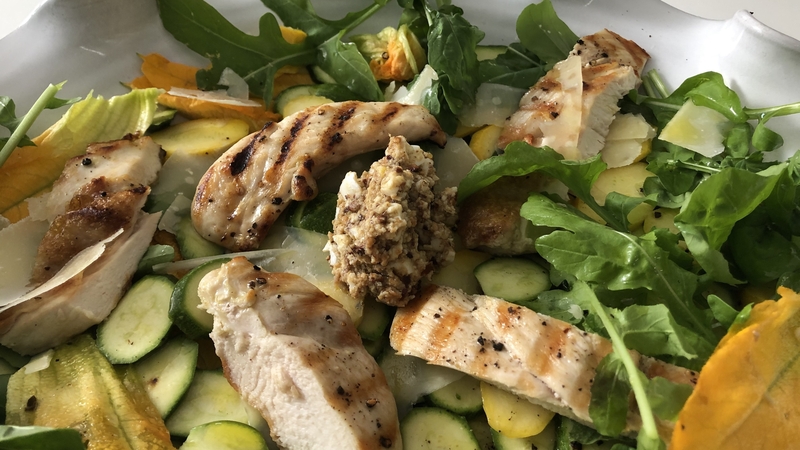 Grilled chicken with Sauce Malaga (also known as roast almond, egg and anchovy sauce).