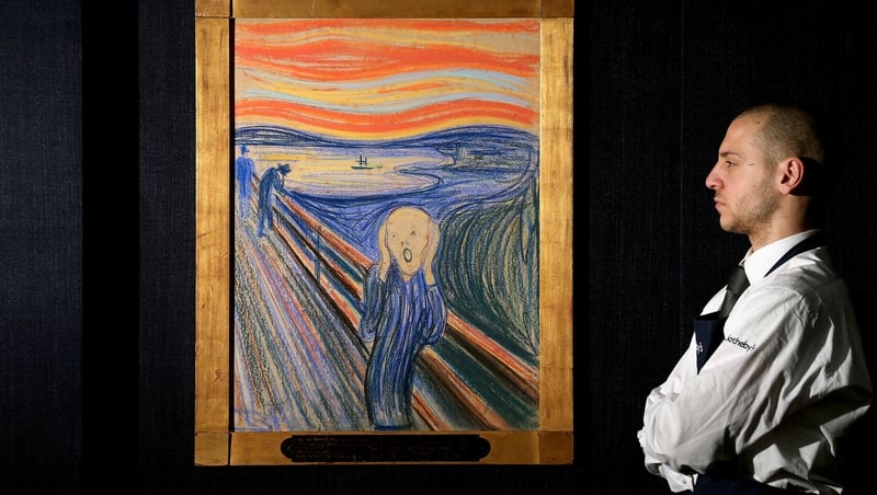 Edvard Munch's The Scream on display at Sotheby's auction house in 2012 before it was sold for $120 million. Photo: Oli Scarff/Getty Images