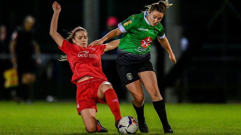 Eleanor Ryan Doyle of Peamount United in action against Shels' Chloe Mustaki last season