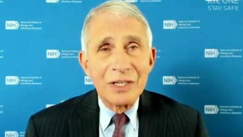 Dr Anthony Fauci speaking on the Late Late Show by video link last night