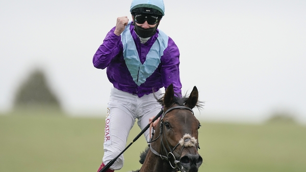 Oisin Murphy celebrates after riding Alcohol Free to win The Juddmonte Cheveley Park Stakes