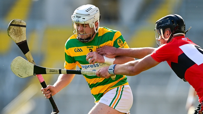 Daniel Meaney of Blackrock in action against Paddy O'Loughlin of UCC in what was a high-scoring extra-time Cork SHC semi-final