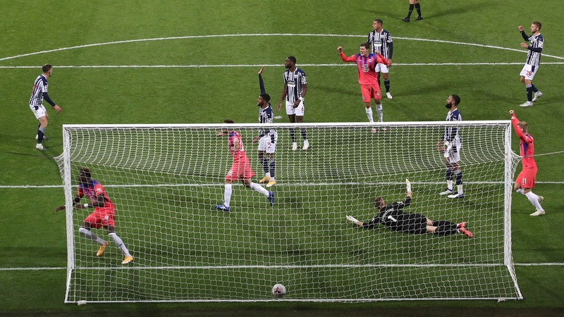 Tammy Abraham scores Chelsea's equaliser as West Brom players appeal for a handball against Kai Havertz that wasn't given