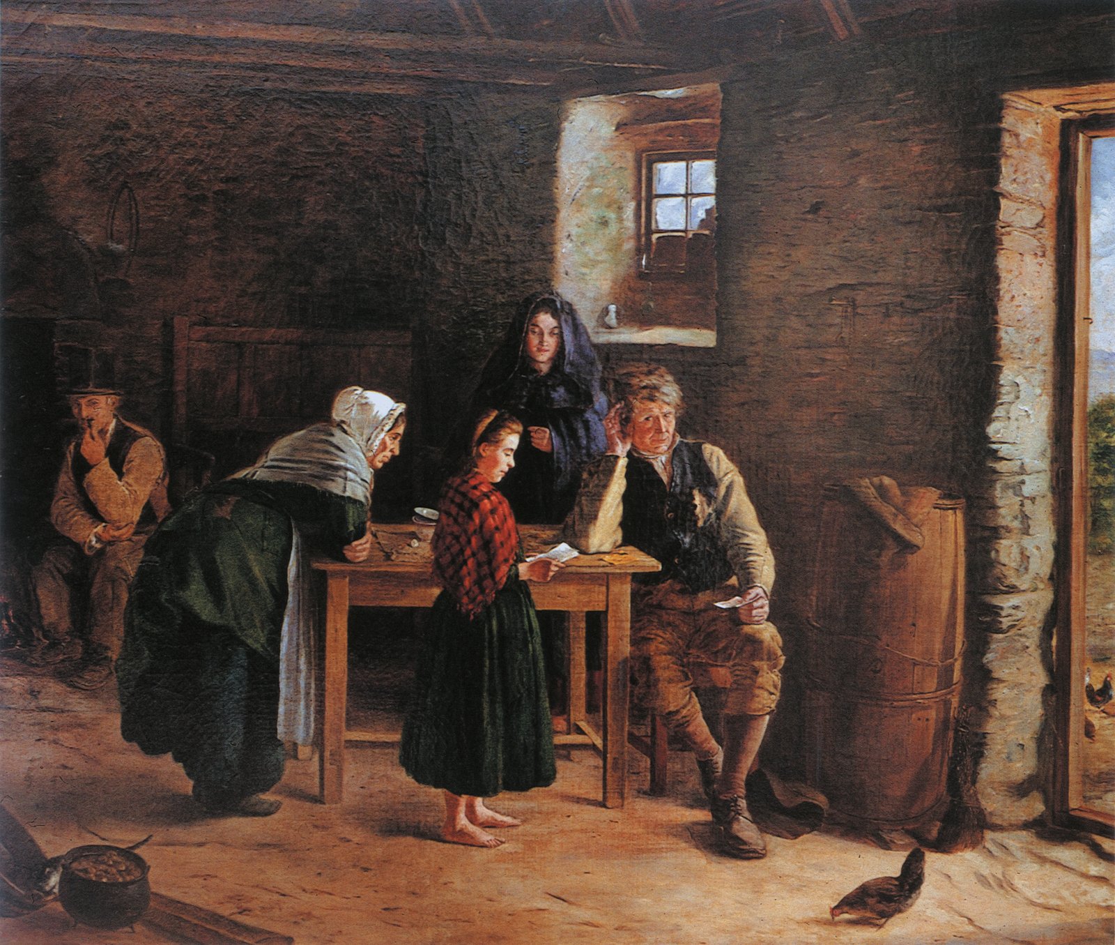 Emigration to America continued to be a part of Irish life, as reflected in James Brenan's painting News from America (1875), oil on canvas. Image courtesy of Crawford Art Gallery, Cork.