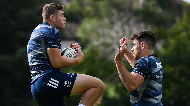 Jordan Larmour, left, and Hugo Keenan in training this week