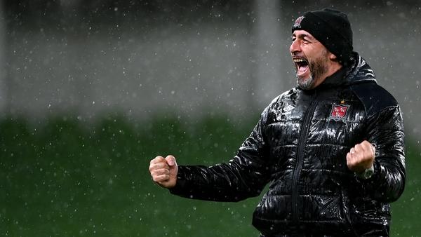 Dundalk head coach Filippo Giovagnoli celebrating after his side secured their place in the Europa League group stages