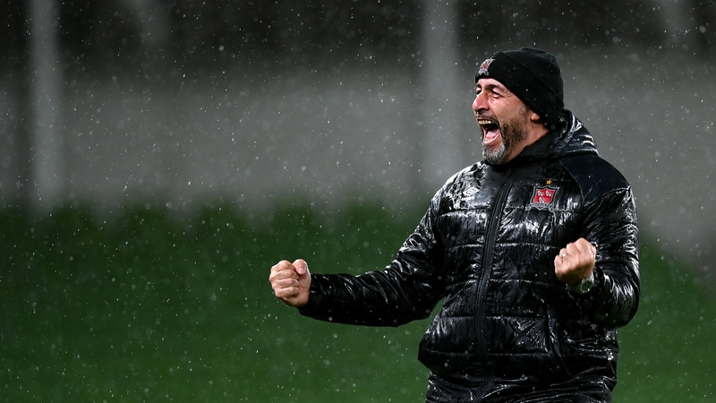 Filippo Giovagnoli celebrates at the final whistle against Ki Klaksvik