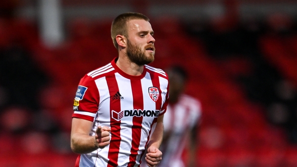 Conor Clifford celebrates scoring Derry City's second goal, from the penalty spot