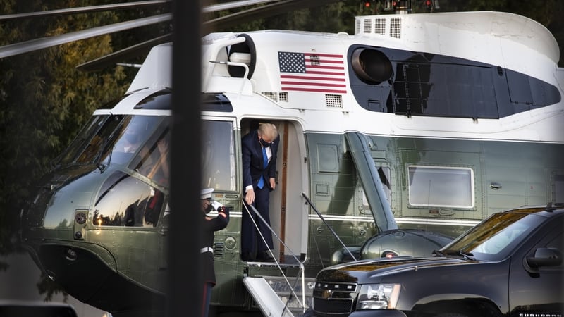 Donald Trump exiting Marine One, the presidential helicopter, at Walter Reed National Military Medical Center in Bethesda, Maryland