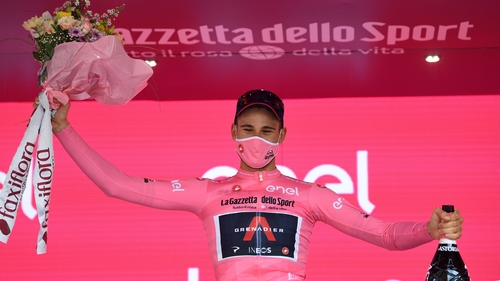 Filippo Ganna with the first Grenadiers Pink Leader Jersey of the 2020 tour