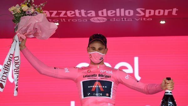 Filippo Ganna with the first Grenadiers Pink Leader Jersey of the 2020 tour