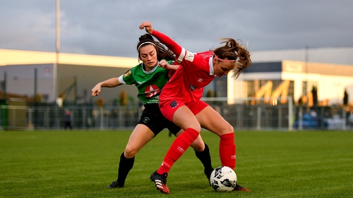 Shelbourne's Rebecca Cooke in action against Peamount's Alannah McEvoy