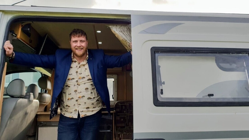 Martin Beanz Ward in his podcast camper van