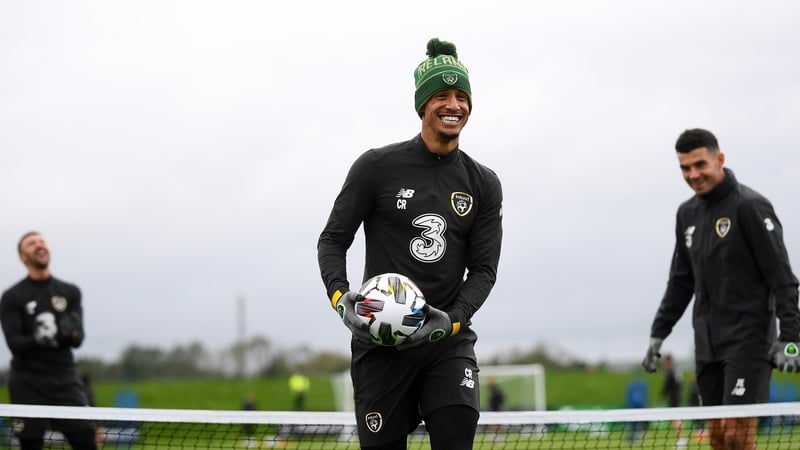 Callum Robinson training with the Ireland side on Monday