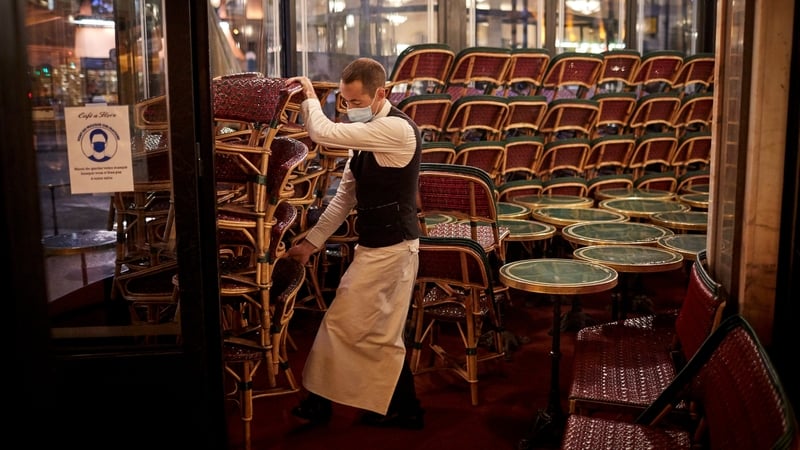 Cafe de Flore, Paris, on the last day before new Covid-19 restrictions force bars and cafes there to close for two weeks