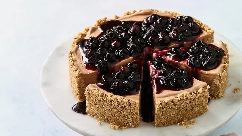 Nadiya's banana ice cream cheesecake recipe with blueberry compote