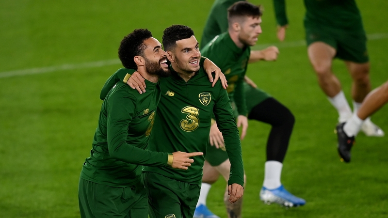 Derrick Williams and John Egan in relaxed mood at Tehelne Pole Stadium