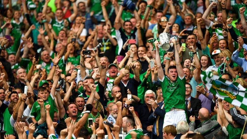Declan Hannon lifts the Liam MacCarthy Cup after Limerick beat Galway in the 2018 All-Ireland final
