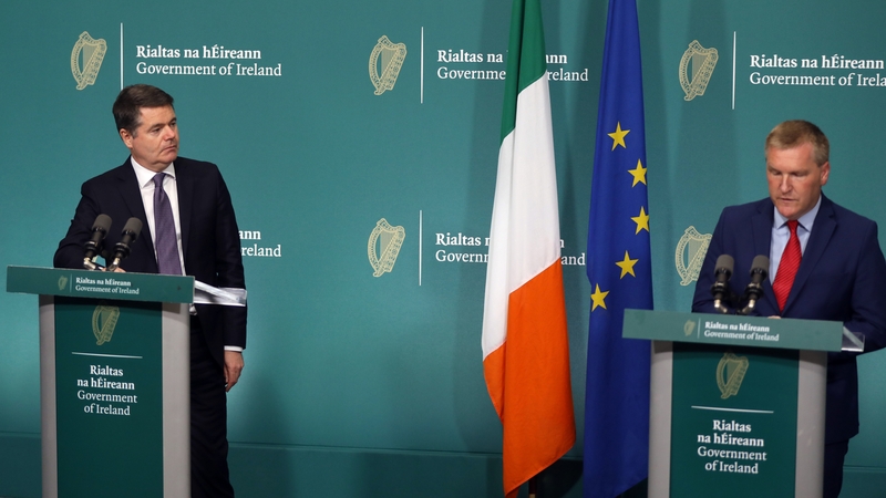 Minister for Finance Paschal Donohoe and Minister for Public Expenditure and Reform Michael McGrath speak to media ahead of the publication of the White Paper