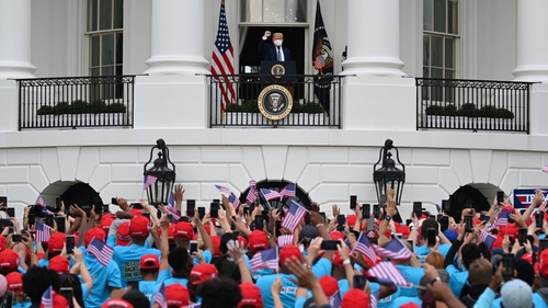 US President Donald Trump at the Truman Balcony of the White House in Washington
