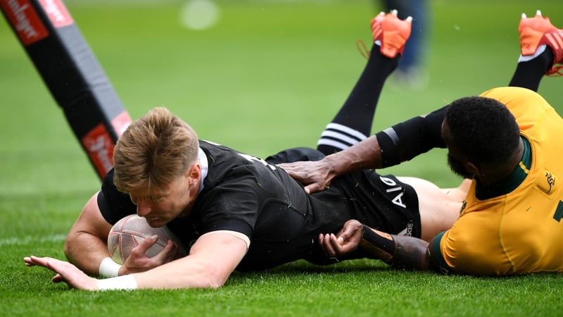 Jordie Barrett crosses the whitewash for the All Blacks
