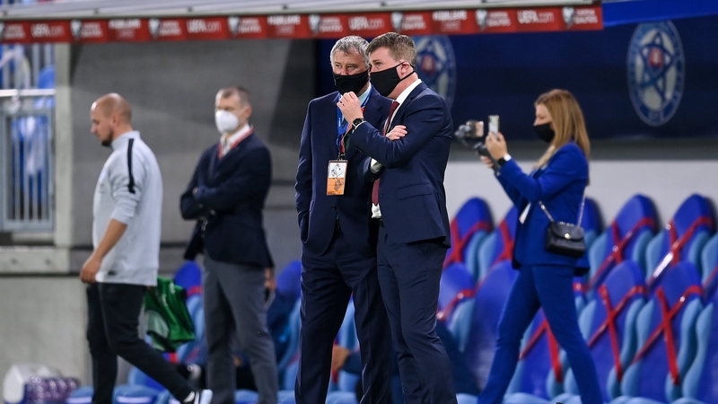 Gary Owens and Stephen Kenny survey the action in Slovakia