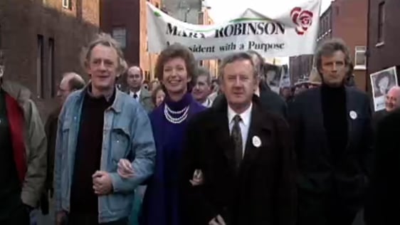 Presidential Candidate Mary Robinson on the Campaign Trail in the Liberties, Dublin (1990)