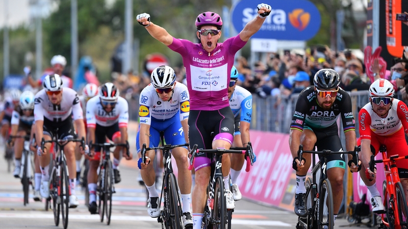 Arnaud Demare celebrates another stage success