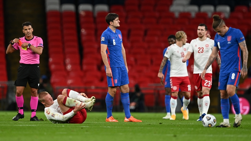 Harry Maguire is just the third England international to see red at Wembley