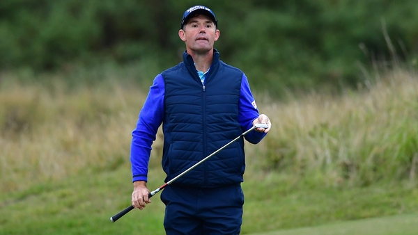 Padraig Harrington plays his third shot on the 18th hole at Fairmont St Andrews