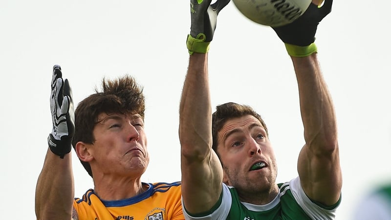 Eoin Donnelly of Fermanagh in action against Aaron Fitzgerald of Clare