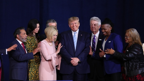 Faith leaders pray during a 'Evangelicals for Trump' campaign event in Florida in January