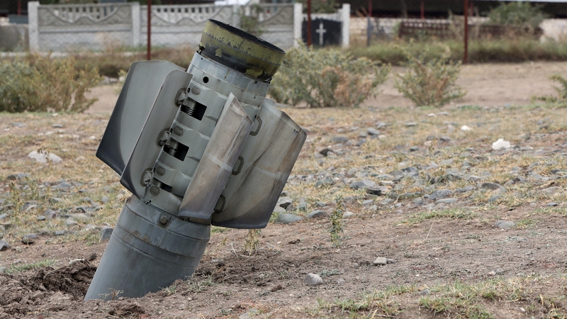 Heavy artillery in the streets of a village in Nagorno-Karabakh