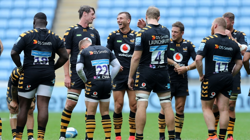 Wasps players gather after their victory during the Gallagher Premiership Rugby first semi-final match