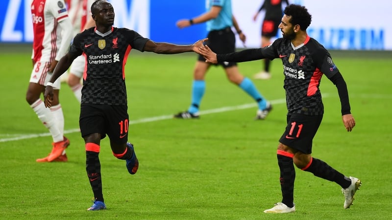 Sadio Mane (L) and Mo Salah celebrate Liverpoo's goal