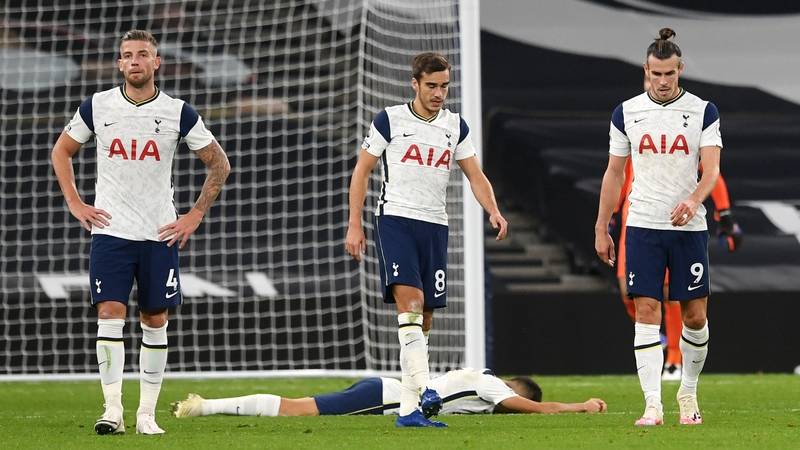 Tottenham players react after the collapse against West Ham