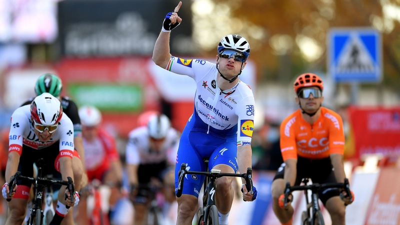 Sam Bennett celebrates his stage win