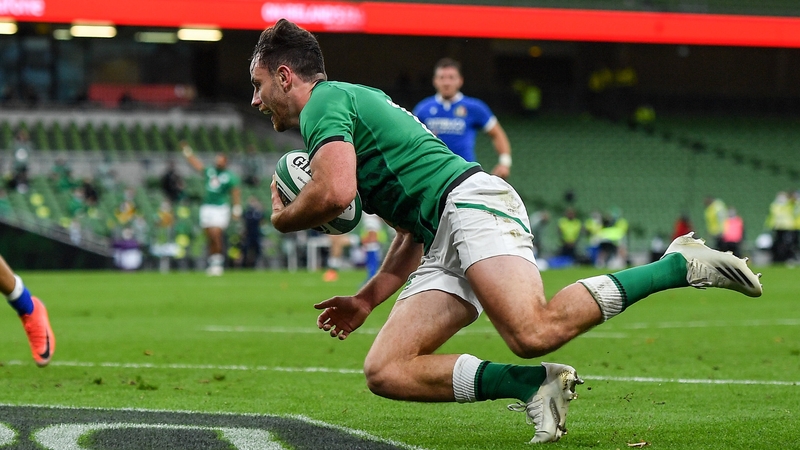 Hugo Keenan crosses the line for the try that wasn't