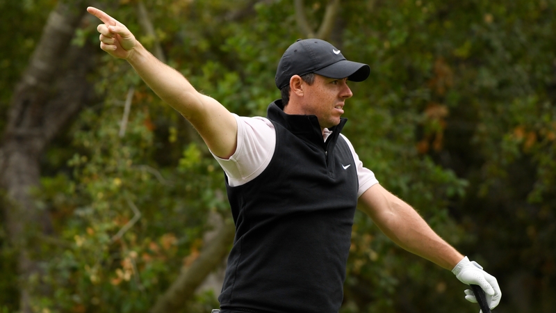 Rory McIlroy indicates a wayward shot at the Zozo Championship