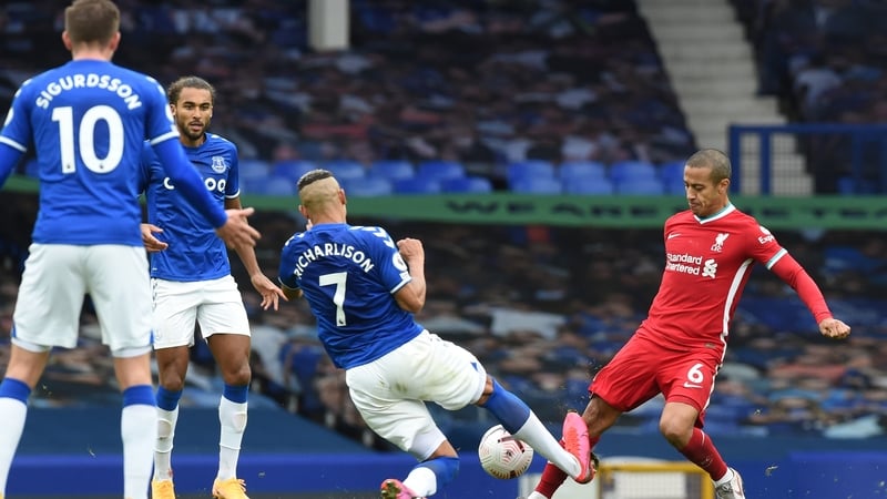 Everton's Richarlison make a tackle that put Thiago Alcantara on the sidelines