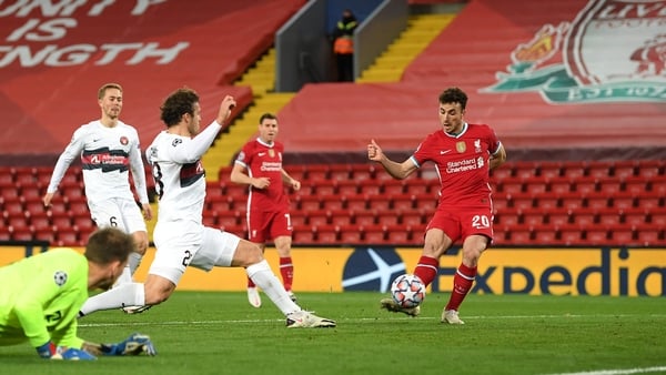 Diogo Jota breaks the deadlock in the second half at Anfield